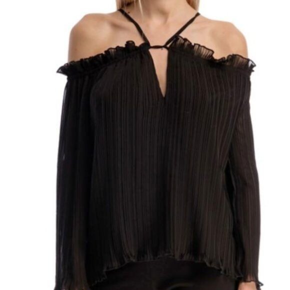 Walter Baker Fritz Blouse Size Small Ruffle Off The Shoulder Black Whimsigoth - Picture 1 of 9